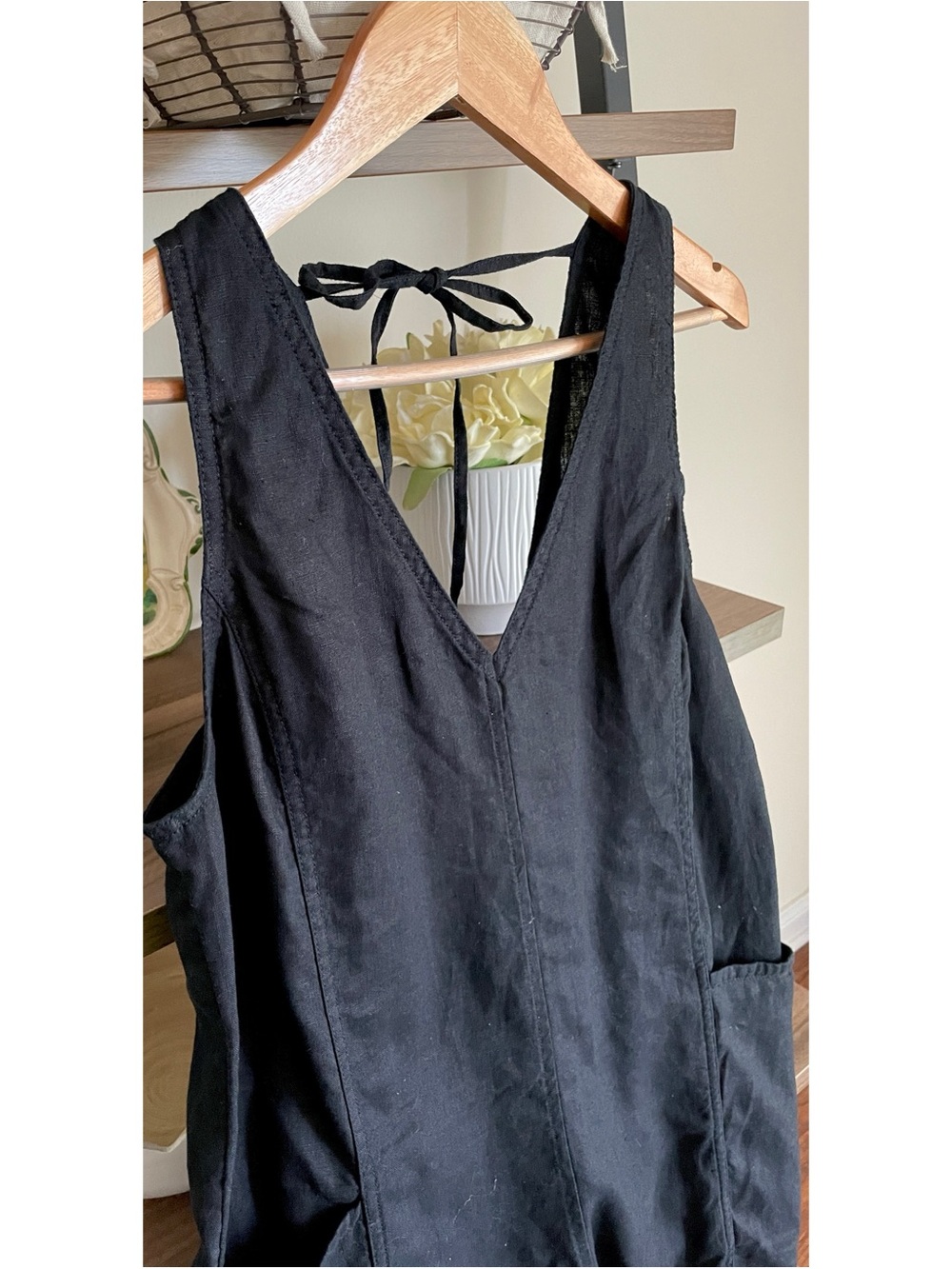 NWT Athleta Retreat Linen Romper BLACK Pockets, Size Medium - Picture 7 of 14